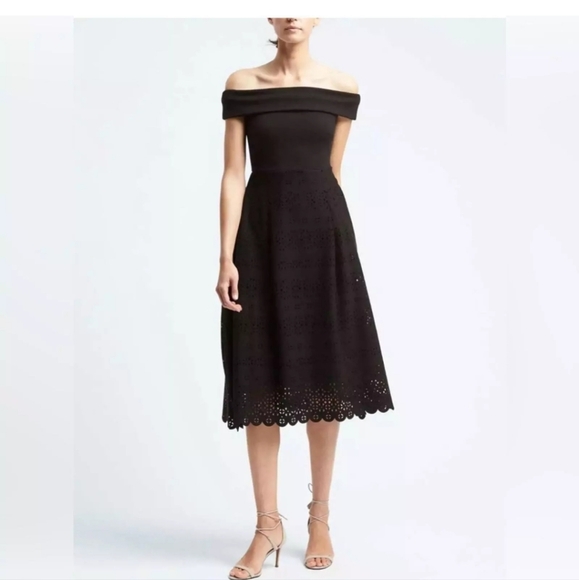 Banana Republic Dresses & Skirts - Banana Republic Black Off-Shoulder Laser Cut Ponte Midi Dress Size 10